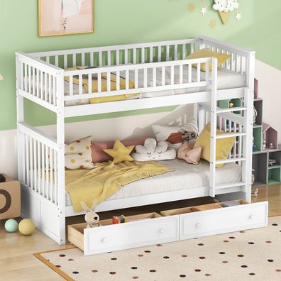 90x200cm Weiß Etagenbett mit Schubladen Kinderfunktionelles Bett