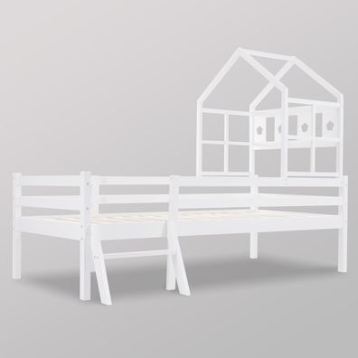 Hochbett Kinderbett 90x200cm Weiß mit Leiter Schubladen Lattenrost