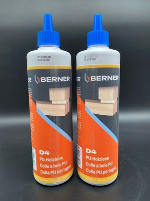 2x Berner PU Leim D4 500g Flasche wasserbeständig Holzleim Holzkleber