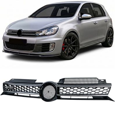 Sport Kühlergrill Schwarz Glanz mit Chrom Leisten für VW Golf 6 auch GTI 08-13