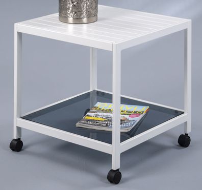 Couchtisch weiss Wohnzimmertisch auf Rollen Glastisch - (4352)
