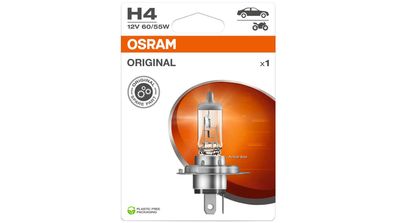 OSRAM Hauptlampe H4, Sockel P43t-38 12 V, 60/55 W, SB-verpackt (plastikfrei)
