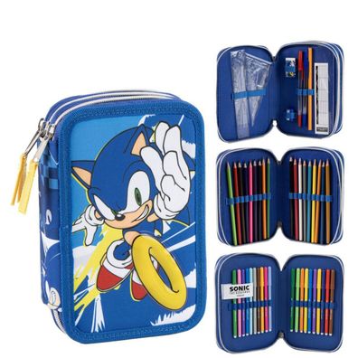 Sonic Federmäppchen mit Inhalt Kinder Schule Freizeit Zubehör