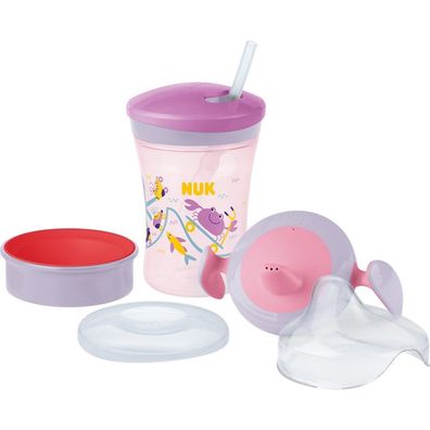 NUK Trinklernset mit drei Trinkaufsätzen lila/rosa