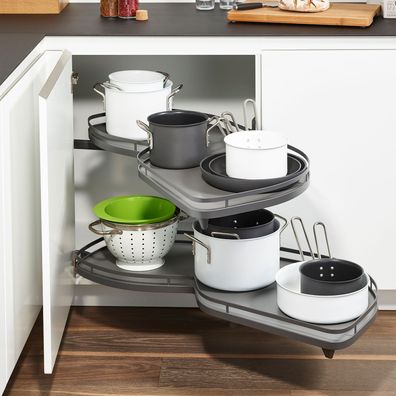 Auszugsboden Eckschrank-Schwenkauszug LeMans II Seidengolod Grau, 450mm Re, Ausschw