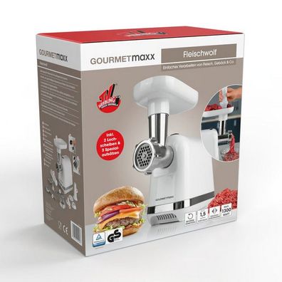 Gourmetmaxx Fleischwolf elektrisch Würstfüller Zerkleinerer Wurstmaschine 1300W