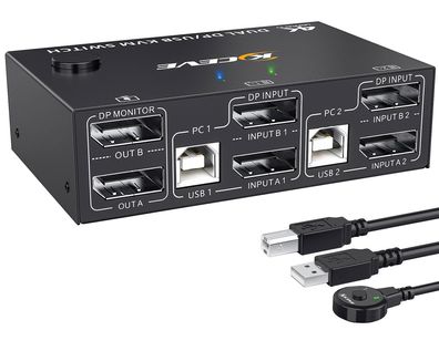 KVM Switch 2 PC 2 Monitore Dual DisplayPort 4K 144Hz 4x USB 2.0