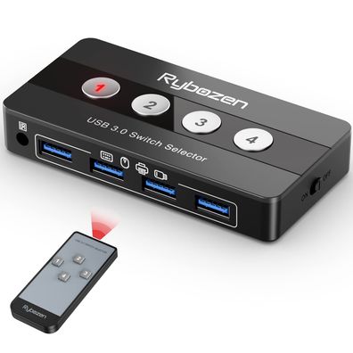 Rybozen USB 3.0 Switch 4 Ports 4 PC 4 USB-Ausgänge mit Fernbedienung