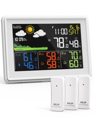 BALDR Funk-Wetterstation 3 Aussensensoren Farbdisplay DCF weiss