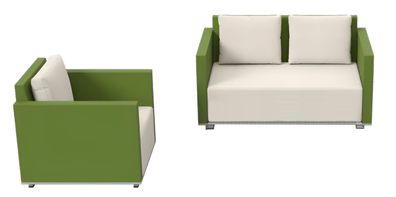 Grün-Weiße Sofagarnitur Wohnzimmer Designer 2-Sitzer Textilsessel