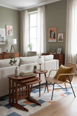 Retro Couchtisch Holzdesign Gestreift Schlank Platzsparend Neu