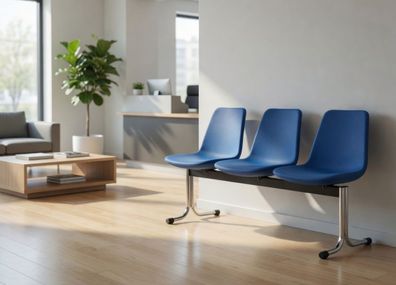 Freischwinger Sitzbank Blau Retro Wartezimmer Bürostuhl