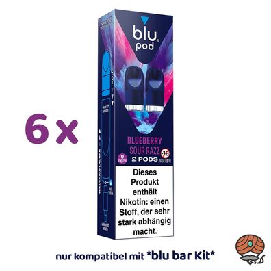blu pod Blueberry SOUR RAZZ 9mg/ml Nikotin 6x 2 Liquidpods für blu bar Kit