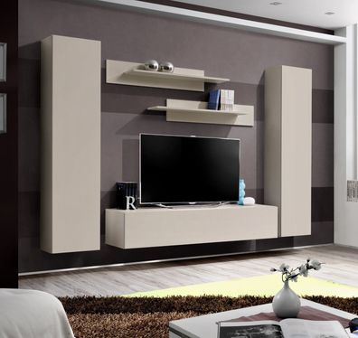 Anbauwand Wohnwand FLY A Cashmere mit Led Beleuchtung und Push-Click