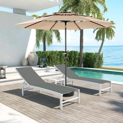 14.8 Ft Khaki Double Sided Rectangular Outdoor Umbrella with Crank