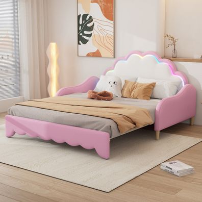 140x200cm Sofabett umwandelbar Liegefläche Kopfteil Lauflicht Rosa