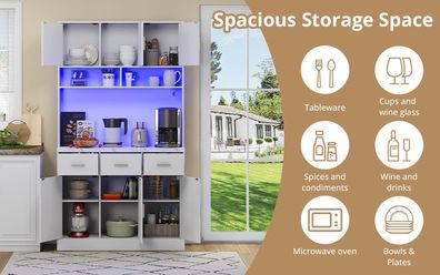 Sonnenh Buffetschrank Weiß 100 x 40 x 180 cm MDF LED mit Steckdose Küche
