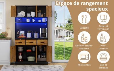 Sonnenh Buffetschrank Schwarz 100 x 40 x 180 cm MDF LED Steckdose Küche