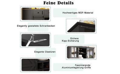 Küchenschrank 105×38.4×180cm Schwarz LED Verstellbare Ablagen