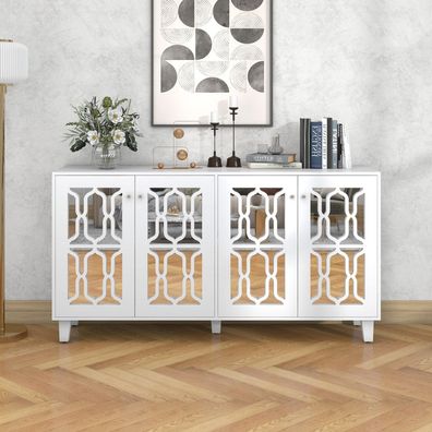 Weiß Anrichte mit Kristallgriffen 4 Türen 160x40x84cm Wohn Esszimmer