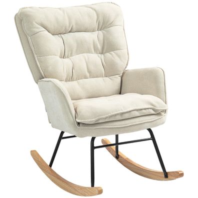 HOMCOM Beige Schaukelstuhl Chenilleoptik 120kg Wohnzimmer Schlafzimmer