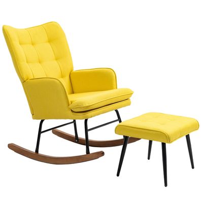 HOMCOM Schaukelstuhl Hocker Beige Leinenoptik 130kg Wohnzimmer Relaxsessel