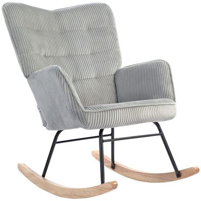 HOMCOM Hellgrau Schaukelstuhl Kordoptik Armlehne Holzkufen Relaxsessel