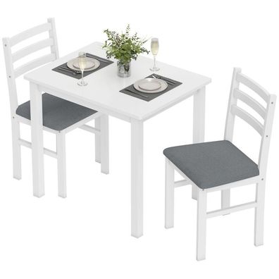 HOMCOM 3-teilig Esstisch-Set 2 Stühle Weiß MDF platzsparend Küchentisch