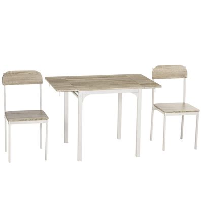 HOMCOM 3-TLG Essgruppe Klapptisch 120x60x75cm Stahl MDF Natur Weiß