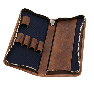 Alassio Schreibgeräteetui Leder in Braun-Blau 2648
