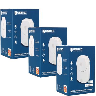 3x Unitec Smart Steckdose WLAN Outdoor IP44 Zwischenstecker Alexa Google Tuya