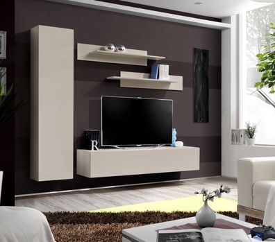 Anbauwand Wohnwand FLY G Cashmere mit Led Beleuchtung und Push-Click