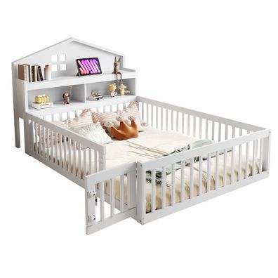 Sonnenh Kinderbett Weiß 140 x 200 cm mit Stauraum