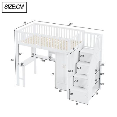 Sonnenh Hochbett 251 x 96 x 180 cm mit Stauraum