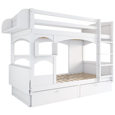 Sonnenh Etagenbett Weiß 90 x 200 cm mit Stauraum & Rausfallschutz