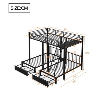Sonnenh Etagenbett Schwarz 140 x 200 cm, 90 x 200 cm mit Stauraum