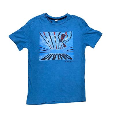 Esprit T-Shirt Gr. 128/134 Blau Jungen Shirt Diving Motiv Zustand Sehr Gut