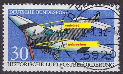 Germany BUND [1991] MiNr 1522 F34, ( O/used ) [01] Flugzeug Plattenfehler