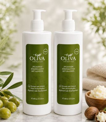 2x400 ml OLIVA Cosmetics pflegende Körperlotion Olivenöl Sheabutter Body Lotion