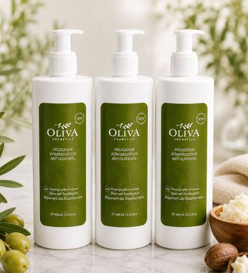 3x400 ml OLIVA Cosmetics pflegende Körperlotion Olivenöl Sheabutter Body Lotion
