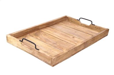 Großes Tablett Serviertablett Holztablett Dekotablett Griff Henkel Shabby Holz