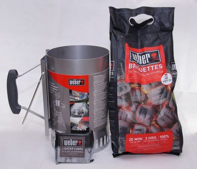 Weber Brikett Starterset inkl 2 KG Holzkohlebriketts & Anzündwürfel Rapidfire