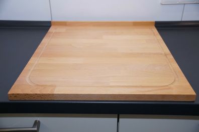 Holz Schneidebrett Holzbrett ca. 46x54x2cm mit Anschlagkante u. Saftrille XL