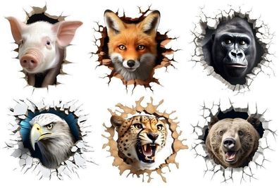 Bügelbild Bügelmotiv 3D Tiere Loch Fuchs Affe Panda Elefant verschiedene Größen