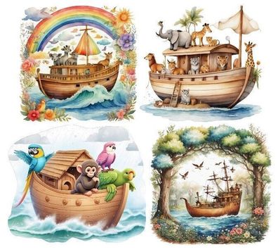 Bügelbild Bügelmotiv Arche Noah Schiff Tiere Junge Mädchen verschiedene Größen