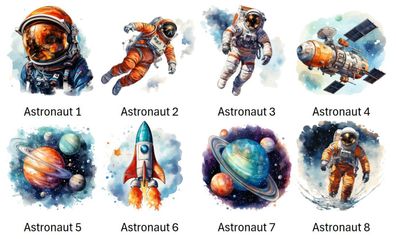 Bügelbild Bügelmotiv Astronaut Rakete Planet Junge Weltall verschiedene Größen