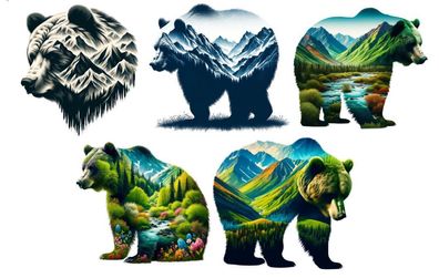 Bügelbild Bügelmotiv Bär Berge Natur Junge Mädchen verschiedene Größen