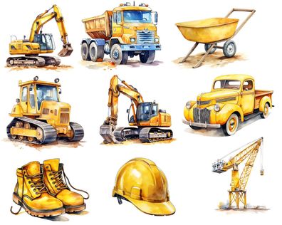 Bügelbild Bügelmotiv Baustelle Bagger Laster Kran Junge verschiedene Größen