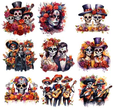 Bügelbild Bügelmotiv Dia de los Muertos Tag der Toten La Catrina Mexiko