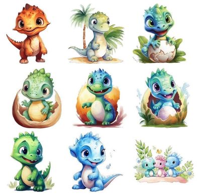 Bügelbild Bügelmotiv Dinosaurier Dino Drache Baby Ei Urzeit verschiedene Größen